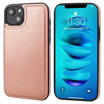 ONETOP for iPhone 14 Plus Wallet Case with Credit Card Holder,Rosegold | Kickstand,ID/Cash Holder,Case Wallet with Card Slots,Double Magnetic Clasp,Durable PU Leather Shockproof Cover for Women Men - color: Rose Gold