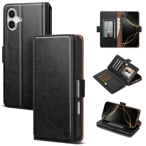 Compatible with iPhone 17 Case Wallet with Card Holder [7 Card Slot] Women Men,RFID Blocking Luxury PU Leather Phone Case Flip Folio Protector Cover Credit Card Slot Kickstand,Black - color: Black, size: iPhone 17