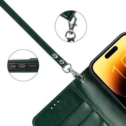 Bocasal Detachable Wallet Case Card Holder for iPhone 15 Pro Max Green | RFID Blocking Kickstand Card Slots Holder PU Leather Magnetic Shockproof Wrist Strap Removable Flip Protective Cover 6.7 inch - color: Green