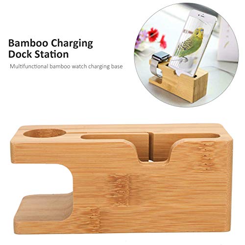 Pssopp Bamboo Charging Station, Wooden Charging Station Desktop Docking Station Organizer for Cellphone Smart Watch Tablet Charging Cables
