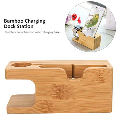 Pssopp Bamboo Charging Station, Wooden Charging Station Desktop Docking Station Organizer for Cellphone Smart Watch Tablet Charging Cables
