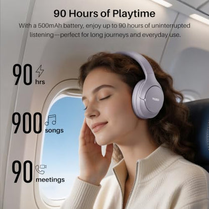 TOZO HT3 Hybrid Noise Cancelling Wireless Headphones, 90H Over Ear Headset - color: Light Purple