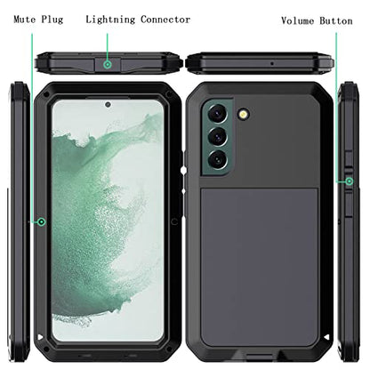 for Galaxy S22 Case,Full Body Protective Cover Heavy Duty Shockproof Tough Armour Aluminum Alloy Metal Case with Silicone Built-in Screen Protector for Samsung Galaxy S22 6.1" - Black