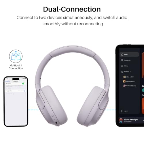 TOZO HT3 Hybrid Noise Cancelling Wireless Headphones, 90H Over Ear Headset - color: Light Purple