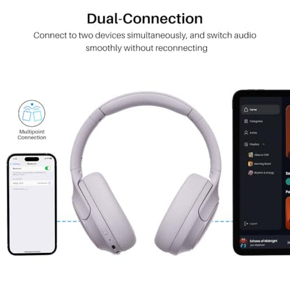 TOZO HT3 Hybrid Noise Cancelling Wireless Headphones, 90H Over Ear Headset - color: Light Purple