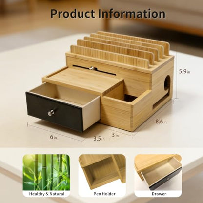 Bamboo Charging Station with 5-Port USB Charger & 5 Cables