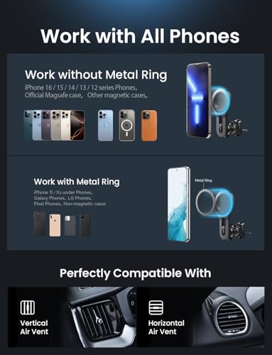 LISEN for Magsafe Car Mount, Strong Magnets Magnetic Phone Holders for Your Car, 360 Degree Adjustable Air Vent Hands Free Car Phone Holder Fit for iPhone 17-12 & All Smartphones, Blue - color: Blue