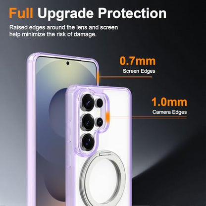 Magnetic Case for Samsung Galaxy S26 Ultra 5G Phone 2026 | with Rotating Kickstand | Non-Yellowing Transparent Clear | Slim Thin | Wireless Charging | Shockproof Protection (Purple) - color: Purple, size: S26 Ultra