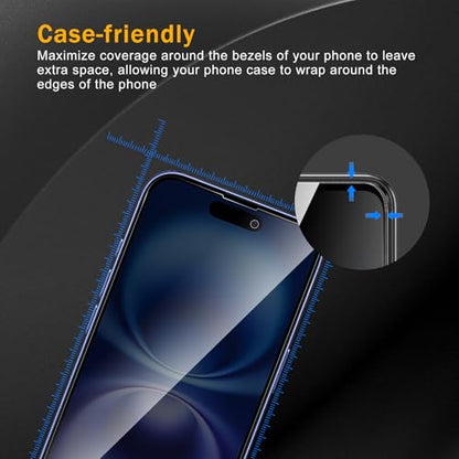 3 Pack Privacy Screen Protector for iPhone 16 / iPhone 15 / iPhone 15 Pro, Anti Spy Tempered Glass 9H Hardness, Black Protector Anti Spy, Bubble Free, Anti-Scratch - size: iPhone 16/15/15 pro FK3