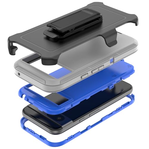 Compatible with Google Pixel 8A Case, with Belt Clip Holster Heavy Duty Rugged Shockproof Full Body Protection Kickstand Phone case for Google Pixel 8A 5G (Grey+Blue) - color: Grey+Blue