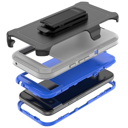 Compatible with Google Pixel 8A Case, with Belt Clip Holster Heavy Duty Rugged Shockproof Full Body Protection Kickstand Phone case for Google Pixel 8A 5G (Grey+Blue) - color: Grey+Blue