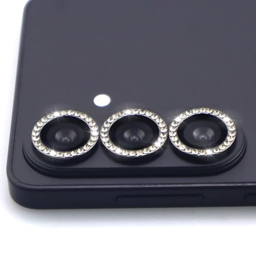 for Samsung Galaxy S26 / S26 Plus Camera Lens Protector, Bling Diamond Metal Ring Tempered Glass Lens Cover, Sparkly Rhinestone Accessories (Black) - color: Black