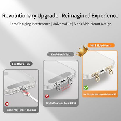 saxsion Side-Mount Phone Tether Tab, Metal Lanyard Patch, 360° Swivel Clip, 304 Stainless Steel, Won't Block Charging Port - color: Champagne Gold*4