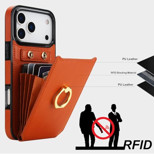 Folosu for iPhone 17 Pro Max Case Wallet,Finger Ring Holder Cover Brown - color: Brown