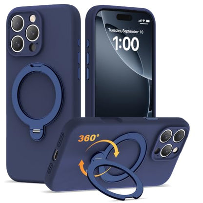 Case for iPhone 16 Pro Max with 360°Spin Stand,6.9" Dark Blue | Magnetic 360°Spin Stand,Compatible with Mag-Safe,Soft Silicone 16 Pro Max Case - color: Dark Blue, size: Iphone 16 Pro Max