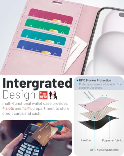 OCASE Compatible with iPhone 16 Pro Max Wallet Case, PU Leather Flip Folio Case with Card Holders RFID Blocking Kickstand [Shockproof TPU Inner Shell] Phone Cover 6.9 Inch 2024, Light Pink - color: Light Pink