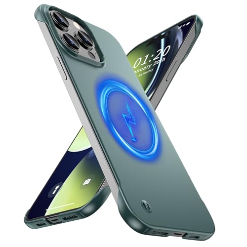 GRECAZO Magnetic Frosted Frameless Case for iPhone 14 Pro Max, Dark Green | Compatible with MagSafe, Metallic Finish, Hard PC Cover, Ultra Thin Lightweight Minimalist Borderless, Slim Fit, 6.7-Inch - color: Dark Green, size: iPhone 14 Pro Max