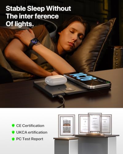 EXW [2024 Upgraded] Charging Station, Charging Station for Apple Devices, Wireless Charger for iPhone 16 15 14 13 12 11 Pro Max XR XS 8, Apple Watch and AirPods(Adapter Not Included)(Rock Black)