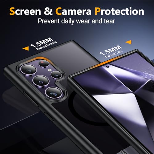 SPIDERCASE Samsung Galaxy S24 Ultra Case with Invisible Kickstand, Magnetic, Shockproof, Slim, Black - color: Black