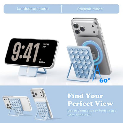 KADES MagSafe Phone Grip with 24 Suction Cups & Adjustable Stand - color: Light Blue