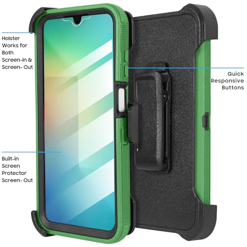 Compatible for Samsung Galaxy A26 5G, Built in Screen Protector, Belt Clip Holster Heavy Duty Defender Case Dustproof Shockproof Protection (Green) - color: Green