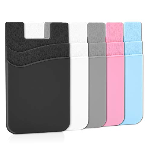 Senose Phone Wallet, Card Holder for Back of Phone Stick on Cellphone Cases - color: Black+White+Gray+Pink+Light Blue