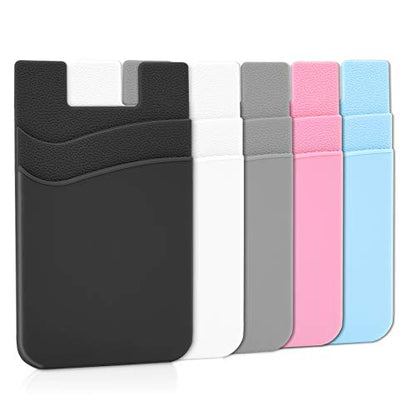 Senose Phone Wallet, Card Holder for Back of Phone Stick on Cellphone Cases - color: Black+White+Gray+Pink+Light Blue