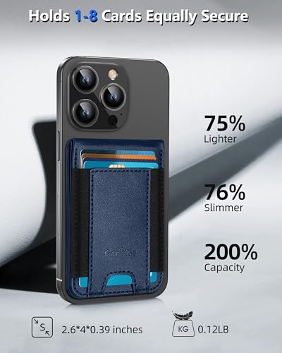 Phone Wallet Stick On with Stand, Adhesive Phone Card Holder, 8-Card Holder - color: Midnight Blue