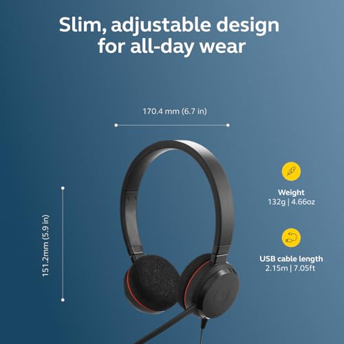 Jabra Evolve 20 (2025 Edition) Wired USB Headset with Microphone, Black - color: Stereo, style: All Platforms