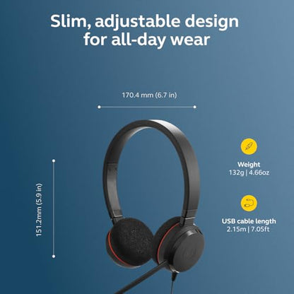 Jabra Evolve 20 (2025 Edition) Wired USB Headset with Microphone, Black - color: Stereo, style: All Platforms