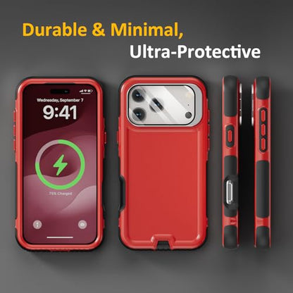 Follaroma for iPhone 17 Pro Max Case with Stand, Built-in Camera Cover, Compatible with MagSafe, Heavy Duty Shockproof Protection Phone Case, Anti-Drop, Magnetic Dual Layer Protective Cover, 6.9", Red - color: Black Red, size: iPhone 17 Pro Max 6.9''