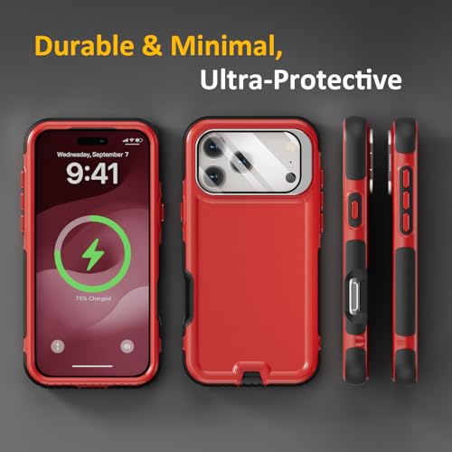 Follaroma Magnetic for iPhone 17 Pro Case with Camera Stand, Red, 6.3" | Built-in Glass Camera Cover,Compatible with MagSafe,Heavy Duty Shockproof Protective,Military-Grade Anti-DropDual Layer Cover - color: Black Red, size: iPhone 17 Pro 6.3''