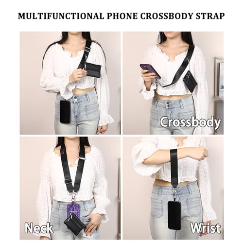 Crossbody Body Phone Holder for Women, New Phone Strap with Zippered Pouch, Adjustable Crossbody Strap - color: Black