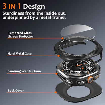 Amizee Metal Case for Galaxy Watch Ultra (2025/2024) 47mm, Black/White - color: Black/White, size: Galaxy Watch Ultra (2025/2024) 47mm