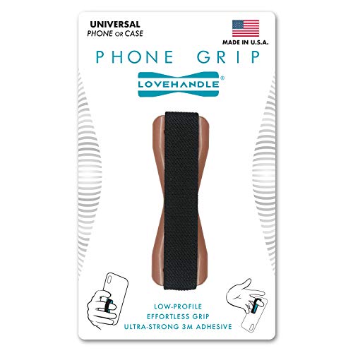 LOVEHANDLE Universal Phone Grip for Smartphones & Mini Tablets - Phone Holder for Hand - Wireless Charging Compatible - Made in the USA - Black Elastic Strap with Rose Base