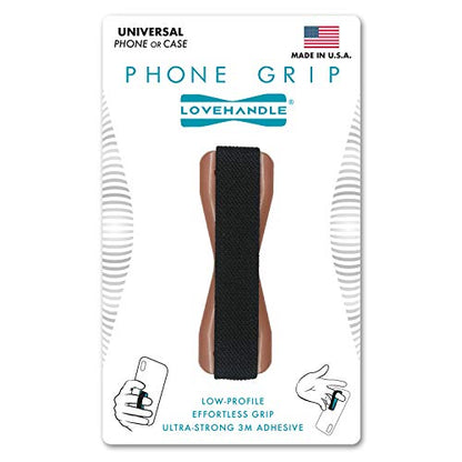 LOVEHANDLE Universal Phone Grip for Smartphones & Mini Tablets - Phone Holder for Hand - Wireless Charging Compatible - Made in the USA - Black Elastic Strap with Rose Base