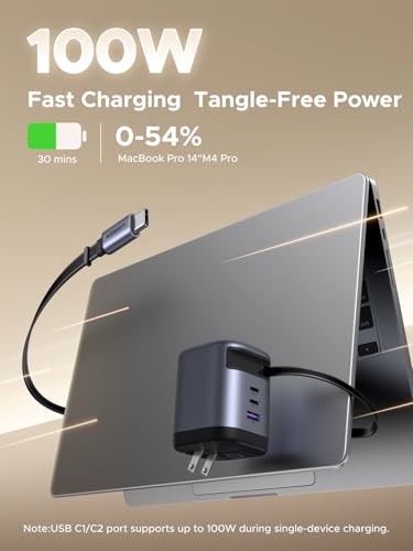 UGREEN Nexode 100W Retractable Charger Block, 4 in 1 Fast Charging Adapter