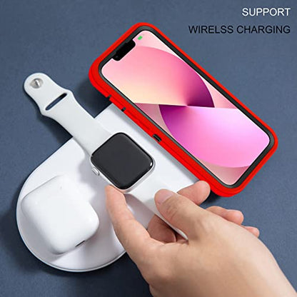 Co-Goldguard Shockproof Case for iPhone 13 with Tempered Glass Screen Protector 3 Layer Military Grade Drop Protection Heavy Duty Protection Rugged Rubber Phone Case Cover for iPhone 13 6.1 RedBlack - color: RedBlack+G