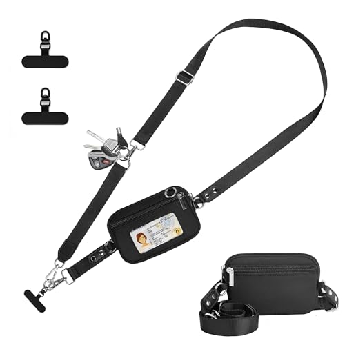 Clip and Go Strap for Phone with Wallet Crossbody, Phone Lanyard Detachable - Adjustable Crossbody Neck Strap with ID Window, Universal Clip for Phone/Keys/Cards (Black) - color: Black