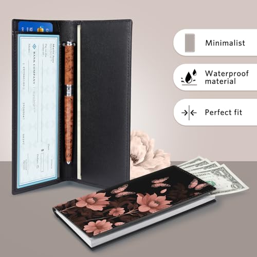 CoBak Checkbook Cover for Women & Men - PU Leather Case with RFID Blocking | Classic Design Check Book Holder for Personal and Business - color: Rosewood Garden