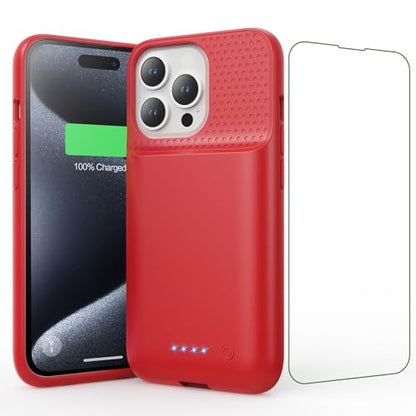 15W Fast Charging Battery Case for iPhone 15 Pro(6.1 inch),7500mAh Slim Portable Charging Case with 360°Protection,Rechargeable Extended Phone Charger Cover for iPhone 15 Pro Battery Case-Red