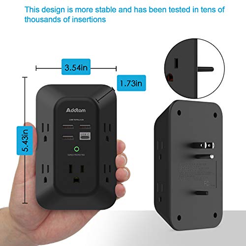 Addtam Surge Protector, Outlet Extender with 5 AC and 4 USB Ports, Black - style: 1C3A No PD