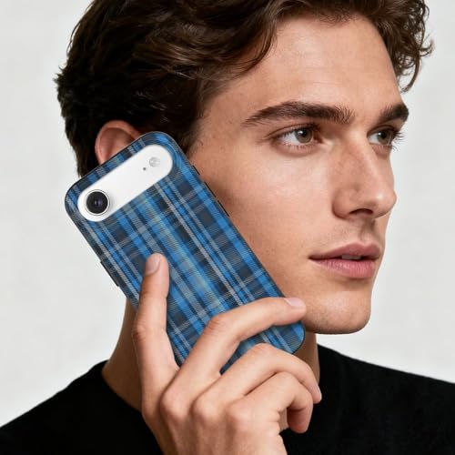 Blue Grey Mint Green TartanAnti-Yellowing Soft TPU Phone Case for iPhone 17, Shockproof and Scratch-Resistant Case - color: black-style-117