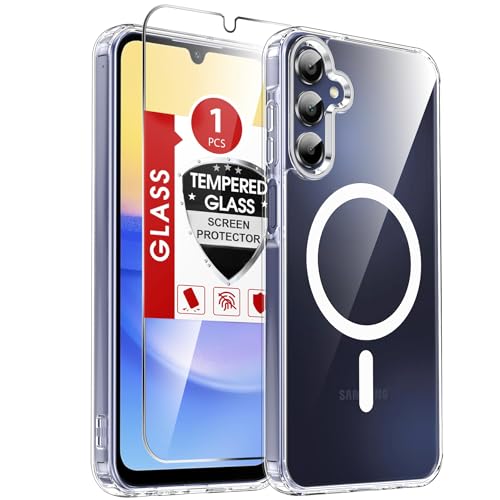 LeYi for Galaxy A15-5G Phone Case: Crystal Clear [Anti-Yellowing] Samsung A15 5G Case [Magnet Fit] with Screen Protector, Translucent Soft Bumper & Non-Slip Full Body Protection Funda para A 15, Clear - color: Clear, size: Galaxy A15 (6.5 Inch)