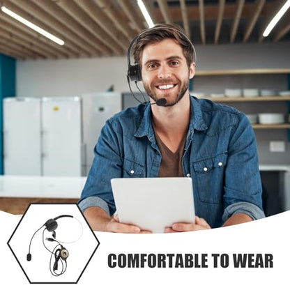 Headset with Microphone Single Ear Telephone Headset for Call Center Computer Use Black Wired Head-Mounted Earphone for Customer Service and Online Work