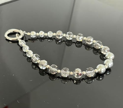 Sparkle Crystal Pearl Phone Wrist Strap for Women, Sparkling Beaded Cellphone Lanyard Chain - color: Crystal Gray