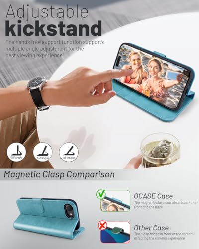 OCASE for iPhone 17e/iPhone 16e Wallet Case, Card Holder, Ice Blue | RFID Blocking, Kickstand, Magnetic Closure, PU Leather Flip Folio, Shockproof TPU Shell, Protective Phone Cover (6.1") - color: Ice Blue