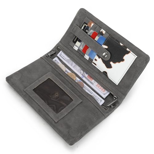 Wrangler Womens Wristlet Wallet RFID Blocking Bifold Clutch Credit Card Holder Purse with Crossbody Strap - color: B-gray