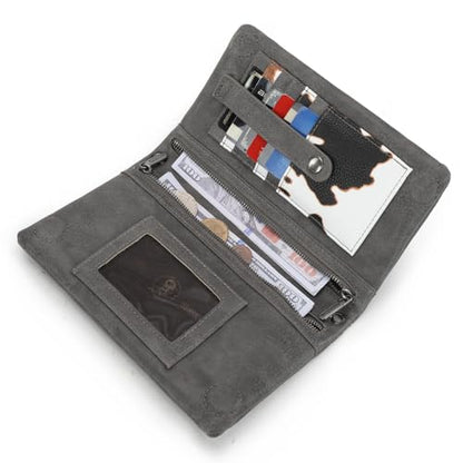 Wrangler Womens Wristlet Wallet RFID Blocking Bifold Clutch Credit Card Holder Purse with Crossbody Strap - color: B-gray