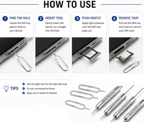 SIM Card Removal Tool Set, Stainless Steel Ejector Pin Kit, 13 Piece, Compatible with iPhone, Samsung, iPad and More